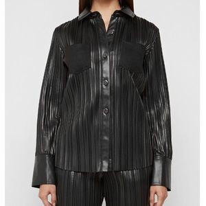 NWT Maniere De Voir Pleated Leather Shirt - Black Size 6